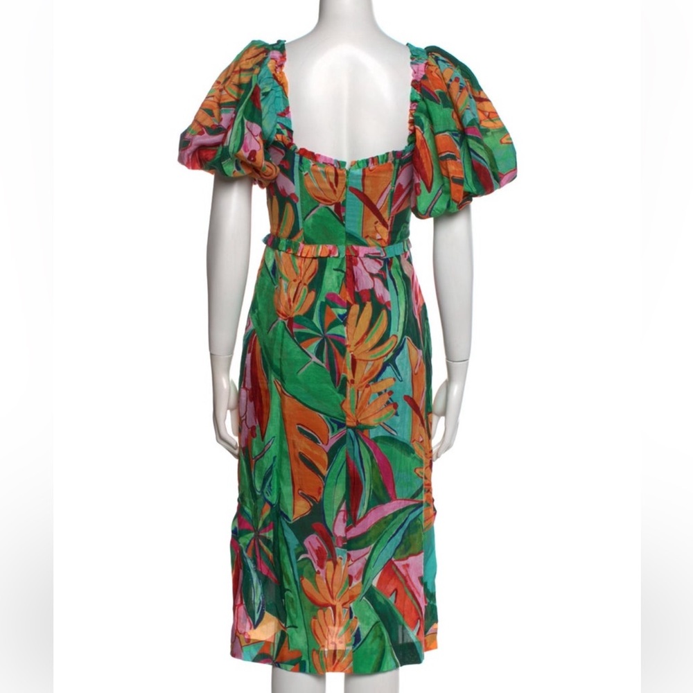 Farm Rio Midi vacation puff sleeve foliage dress RETAIL 450 - Picture 5 of 6